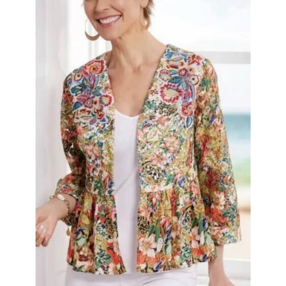 NWT Soft Surroundings Ariege Floral Embroidered & Beaded Jacket Small 2123 - Picture 1 of 12